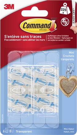 6 CROCHETS MULTI-USAGES + 8 LANGUETTES ADHESIVES COMMAND TRANSPARENTS